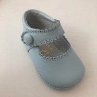 TI114 Pale Blue Leather Mary Jane Pram Shoe